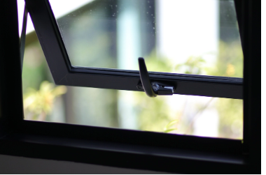 Open black casement window